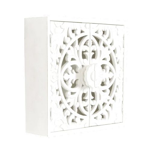 Kate and Laurel Saanvi Traditional Carved Wood Wall Cabinet, 20 x 6 x 20, White, Dimensional Over The Toilet Storage Cabinet for Bathroom Storage and Display