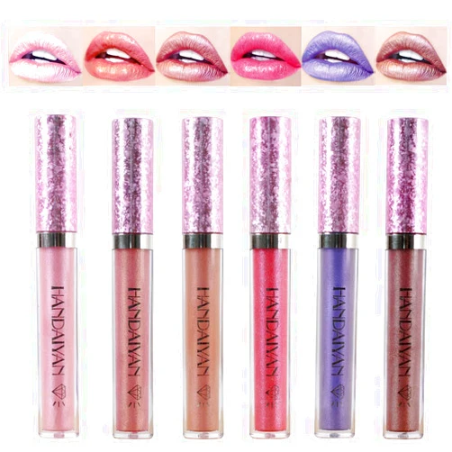 DEERWIN 6Pcs Diamond Pearlescent Lip Gloss Non-stick Cup Mermaid Lip Gloss Lipstick Set Matte to Glitter Liquid Lipstick Set Diamond Shimmer Metallic Lipgloss Waterproof