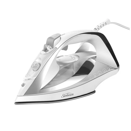 Sunbeam Turbo Steam Iron, 1700 Watt, Nonstick Ceramic Soleplate, Horizontal or Vertical Shot of Steam, Quick Heating, 3-Way Auto-Off, White and Chrome,9.3