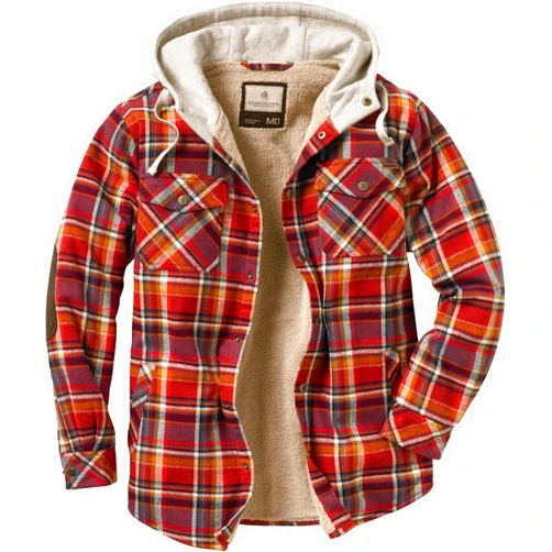 Legendary Whitetails Men's Hooded Shirt Jacket Plaid Flannel Berber Lined Polyfill Insulated