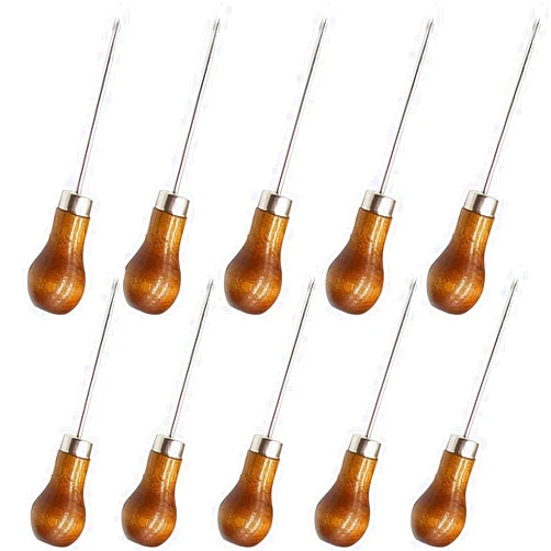 RONYOUNG 10PCS Wooden Handle Gourd Shape Scratch Awl Tool Pin Punching for Leather Pouch Hole DIY Handmade