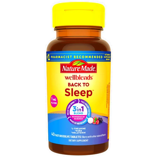 Nature Made Wellblends Back To Sleep, Lower Dose Melatonin 1 mg, L theanine 100 mg and GABA 100mg, Sleep Supplement, 40 Fast Dissolve Tablets