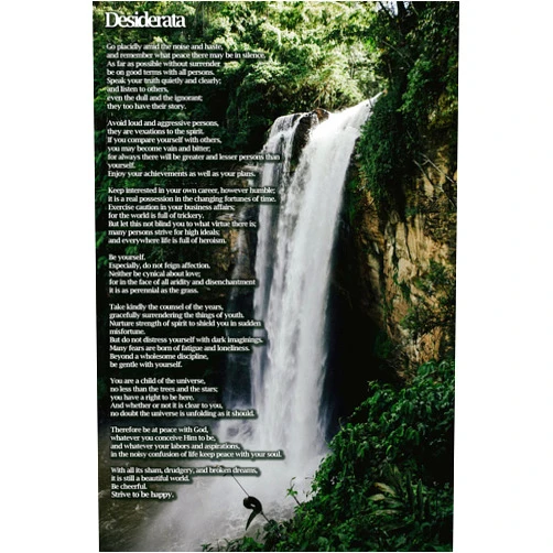 Generic Textured Paper - Desiderata Poem - Waterfall - Inspirational, Motivational Poetry - Art Print Photo Poster - Size: 6 x 4 Inches