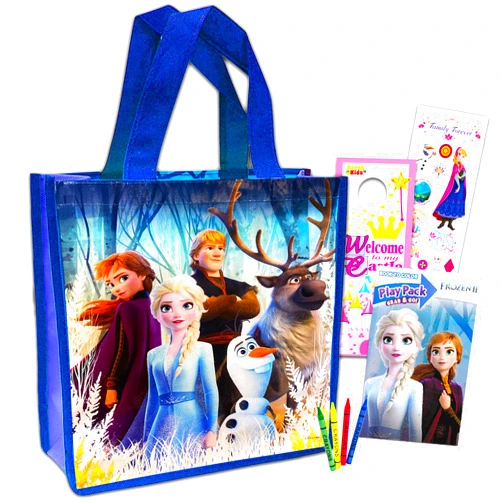 Disney Shop Frozen Travel Bag Bundle 4 Pack Frozen Activity Set Frozen Travel Set with Coloring Books, Games, Puzzles, and Princess Door Hanger Frozen Tote Bag
