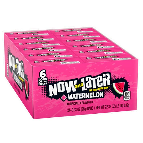 Now and Later Candy, Watermelon Flavor, 0.93 Ounce Bars (Pack Of 24)