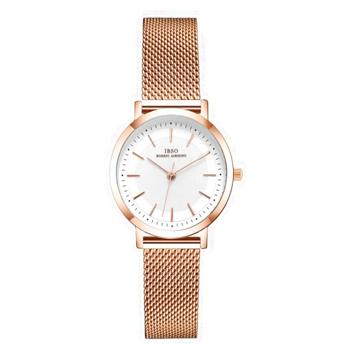 IBSO BOERNI AIBISINO Women Stainless Steel Band Watches Ladies Quartz Wristwatches Waterproof Mesh Bracelet Watch Relogio Feminino (3638 Rose Gold)