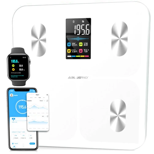 ABLEGRID Digital Smart Bathroom Scale for Body Weight and Fat Percentage,Body Fat Scale with BMI Large LCD Display,Accurate Body Composition Analyzer,Weighing Machine for People with Fitness App,400lb