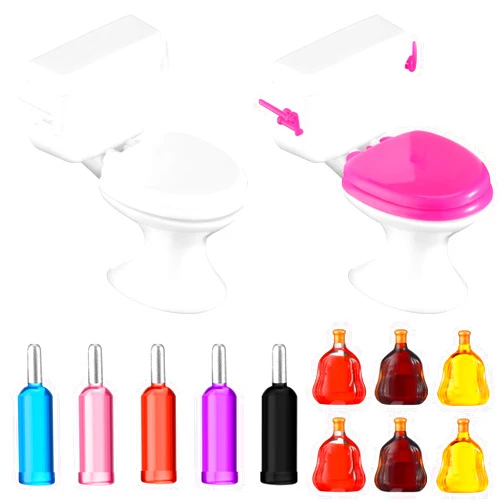 Zhanmai Toilet Cake Topper 2 Pieces and Mini Wine Bottles Cake Cupcake Toppers 11 Pieces, Cake Accessories Miniature Toilet Toy Dollhouse Decorations for Pretend Play Birthday Party Favors