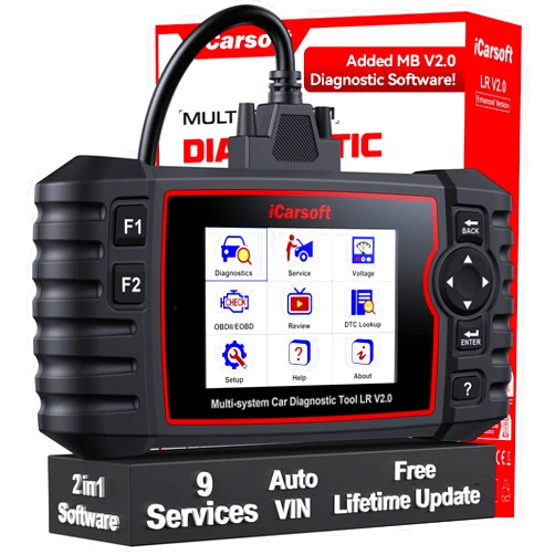 iCarsoft LR V2.0 Enhanced Ver Car Scan Tool for Land Rover/Jaguar and for Benz/Sprinter/Smart, All Systems in-Depth Diagnostic OBD2 Scanner Max 9 Service Battery Test 118 Live Data Fault Code Reader