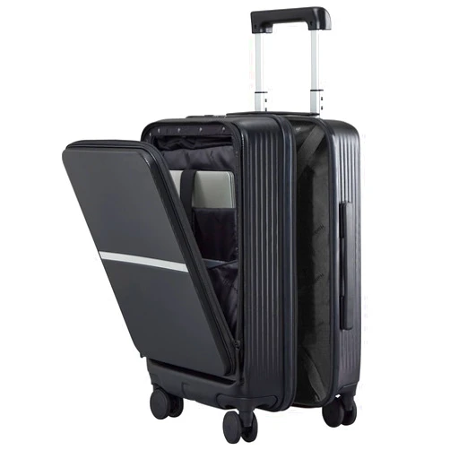 Hanke 20 Inch Carry On Luggage Airline Approved Hard Shell Suitcases with Wheels & Front Pocket TSA Luggage Lightweight Carry On Suitcase for Travel Rolling Luggage(Black)