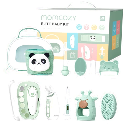 Momcozy Elite Baby Kit, Superior Baby Shower & Registry Essential Kit for Grooming & Health & Cleansing Care, Electric Nail File & Nasal Aspirator,Tummy Wrap,Thermometer,Bath Brush,Teether,Storage Bag