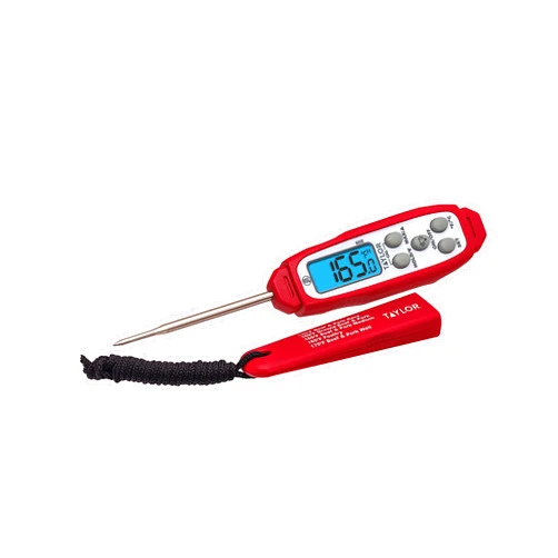 Taylor Digital Waterproof Thermometer with Bright Blue Backlight for Kitchen, Meat, Food, Grill, BBQ Cooking, Red, Standard,(806GW)