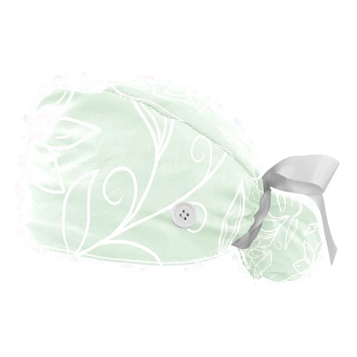 FFLOWER Animated Pink Floral Working Caps with Buttons, Long Hair Scrub Hats Ponytail Holder for Women