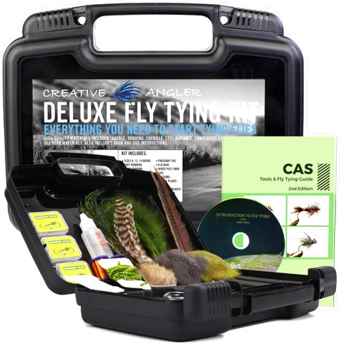CREATIVE ANGLER Deluxe Fly Tying Kit for Fly Fishing - Complete Fly Tying Tools Kit, Ideal for Beginners and Pros, Includes Fly Tying Feathers, Vice, Bobbin, Rotary Tool for Your Fly Tying Station