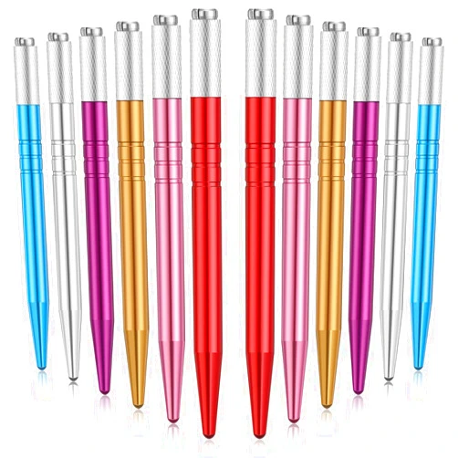 Maitys 12 Pieces Microblading Pens Kit Microblading Eyebrow Pen Supplies Manual Microblading Tool Holder Disposable Eyebrow Microblading Pens for Brows Salons Permanent Makeup Supplies, 6 Colors