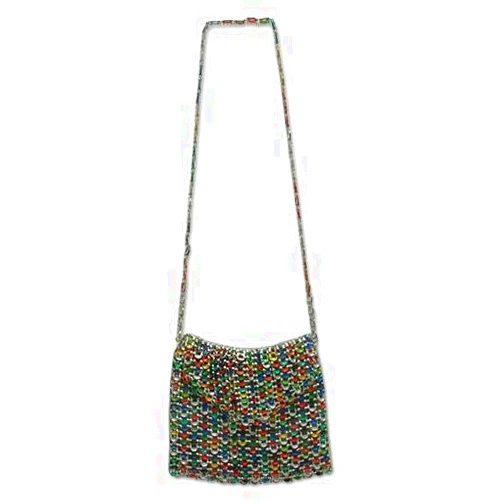 NOVICA Artisan Handmade Soda Poptop Shoulder Bag Multicolor Metallic Purse Patterned Brazil 'Silver Lining Ecocharm'