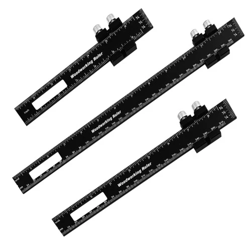 Vicrays Woodworking Ruler Precision Pocket Rule - 12, 8, 6 Inch Metal Slide Stop Marking Ruler Metric Inch Measuring Wood Working Scribing Rulers Measure Tools - Engineers Woodwork Adjustable Sliding Ruler