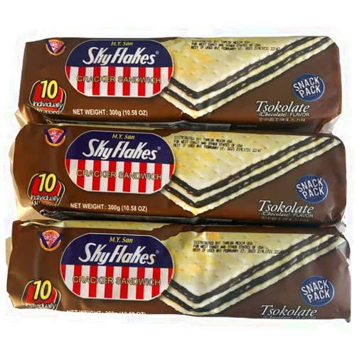 Duuous M.Y. San SkyFlakes Cracker Sandwich, Tsokolate (Chocolate) Flavor, 10 Count, 10.58 oz (300g), 3 Pack