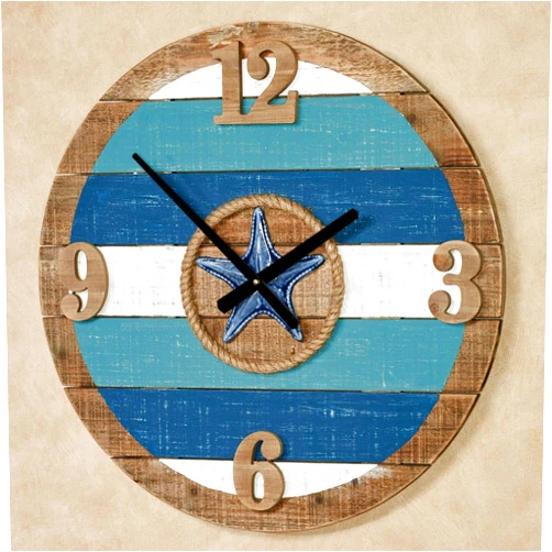 Touch of Class La Mer Coastal Wooden Plank Wall Clock Blue 24 Inches Diameter