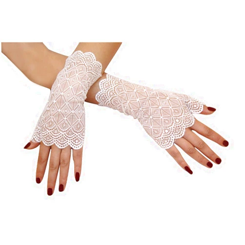 FloYoung Women Bridal Short Lace Half Finger Party Dress Gloves White #2