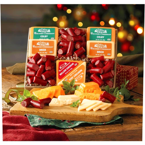 The Wisconsin Cheeseman The Big Nibbler Gift Basket with Summer Sausage Meats and Cheeses – Savory Holiday Snack or Thank You Gift for Adults, Women, Men, and Charcuterie Boards