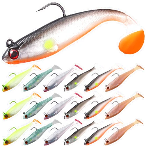 Mimorou 18 Packs Soft Fishing Lures for Bass Fishing Pre-Rigged Jig Head Paddle Tail Swimbaits Bass Lures Freshwater Fishing Jigs for Crappie Trout Walleye Saltwater