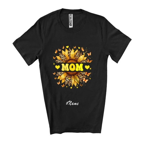 CUTEBUNNYSTORE Personalized Custom Name Mom; Awesome Mother's Day Leopard Sunflower Nature Lover Family Unisex T-Shirt