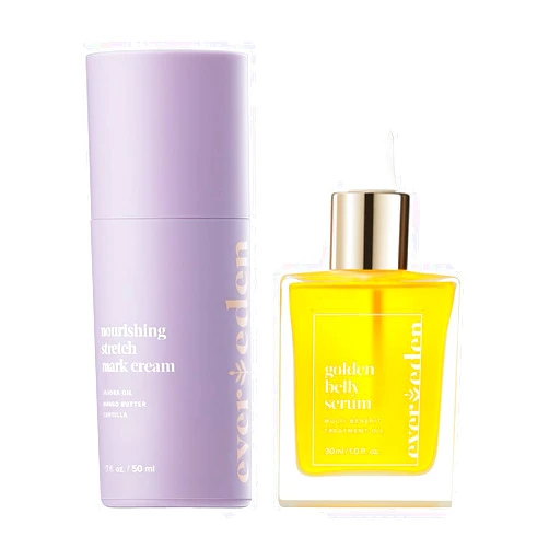 Evereden Mama Must-Have DUO - Golden Belly Stretch Mark Oil 30ml & Nourishing Stretch Mark Cream 50ml - Derma-Developed Clean & Vegan Maternity Skin Care for Stretch Mark Reduction & Skin Hydration