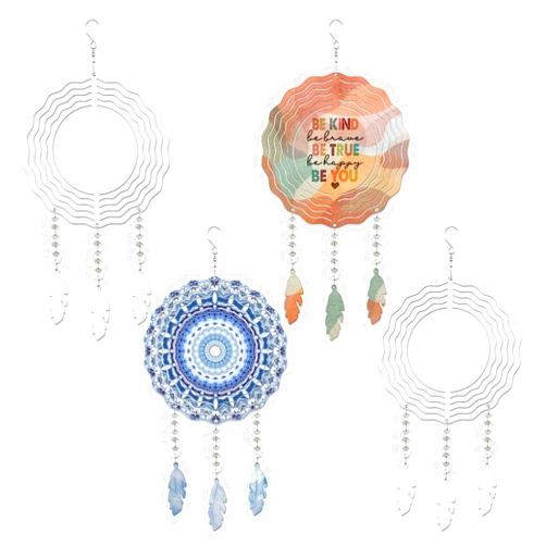 WindMage 4Pack 8inch Sublimation Wind Spinner Blanks 3D Aluminum Metal Wind Sculpture Kinetic Spinners for Yard and Garden Indoor Art Ornaments Hanging Decoration (Feather)