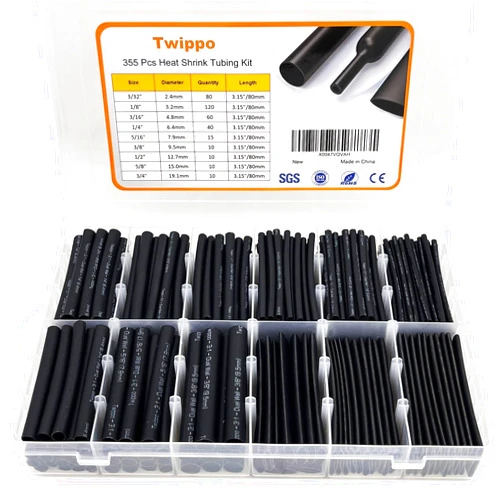 Twippo Heat Shrink Tubing Kit 355pcs - 3:1 Dual Wall Adhesive Lined - Electrical Waterproof Industrial Heat-Shrink Tubing Terminals- Marine Grade Wire Connector Shrink Wrap Tube - 3.15