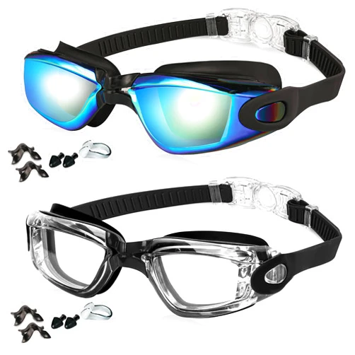EWPJDK Swim Goggles, 2 Pack Anti-fog No Leaking Anti-UV Silicone Swimming Goggles for Teen Youth Adult Women Men