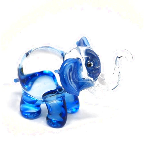ZOOCRAFT Lucky Elephant Figurines Blue Hand Blown Art Glass Collectible Animal Ornament Gift Decor, 1.5 x 2.5 x 1.8 inches