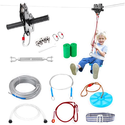 VEVOR Zip line Kits for Backyard，100ft Zip line Kit for Kids and Adult Up to 500 lb, Included Swing Seat, Ziplines Brake, and Steel Trolley, Outdoor Playground Equipment