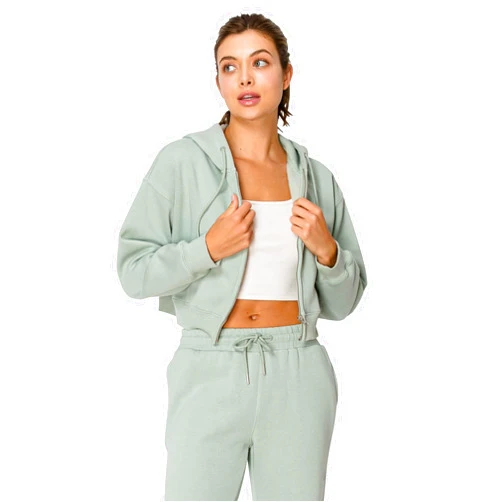 Cali1850 Women's Cloud Nine Fleece Cropped Zip Hoodie – Relaxed Boyfriend Fit, Double-Layer Hood, Ribbed Cuffs and Hem