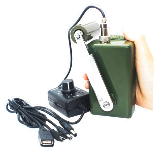 HUABAN Hand Crank Generator High Power Charger for Outdoor Mobile Phone Computer Charging 30W / 0-28V with USB Plug (Green Generator + DC Regulator)