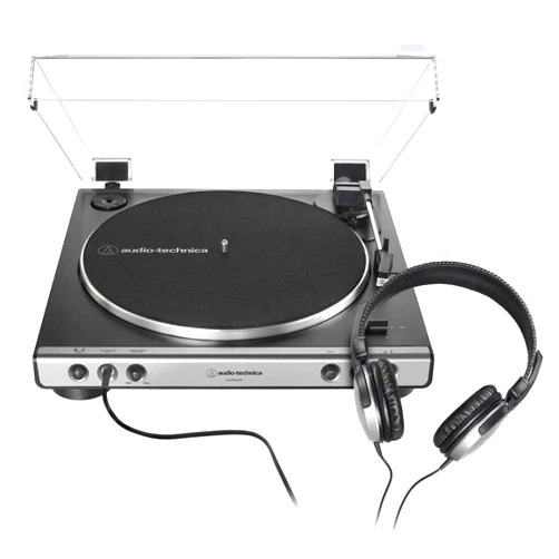 Audio-Technica AT-LP60XHP Fully Automatic Belt-Drive Turntable and Headphone Bundle, Gunmetal/Black, Hi-Fi, 2-Speed, With Intregrated 3.5 mm Headphone Jack & Volume Control