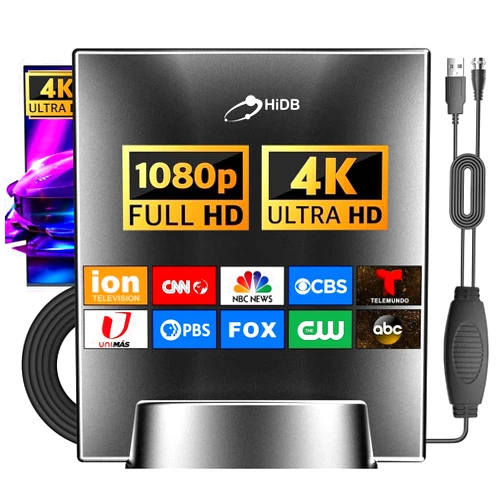 HIDB 2025 TV Antenna for Smart TV Indoor for Local Channelss - Amplified Indoor HDTV Antenna, Long Range, Supports 4K, 1080p, VHF/UHF - Easy Setup, 10FT Cable, Watch Local Channels for Free