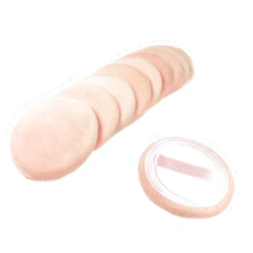 LOOKSEVEN 10pcs Powder Puff Cotton Cosmetic Powder Makeup Puffs Pads with Ribbon Face Powder Puffs for Loose and Foundation 2.36 inch. (Beige)