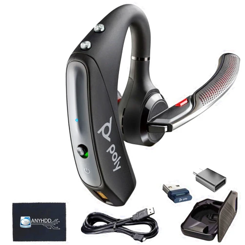 ANYHDD Plantronics Voyager 5200-UC for Bluetooth Headset Earpiece Bundle 206110-101 - for Smartphones, PC, iOS, Mac, Tablet, Incl. Charging Case + Charging Cable + USB Dongle + USB A-C + Microfiber Cloth