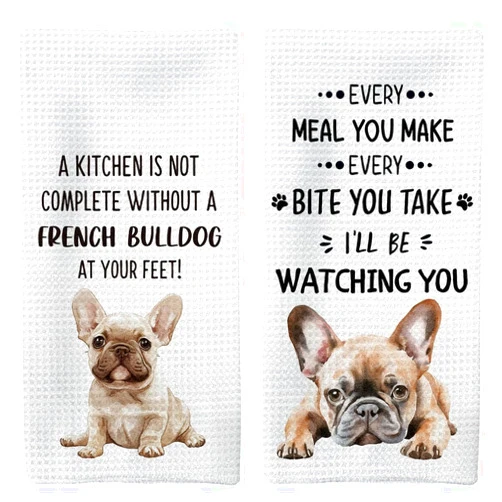 Tzhim French Bulldog Gifts Kitchen Towels Set of 2, Frenchie Mom Gifts, French Bulldog Gifts for Women Dish Tea Towels for Kitchen, French Bulldog Hand Towels, Dog Kitchen Bathroom Decor, 16x24inch
