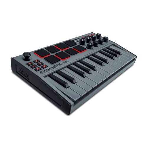 AKAI Professional MPK Mini MK3 - 25 Key USB MIDI Keyboard Controller With 8 Backlit Drum Pads, 8 Knobs and Music Production Software Included, Grey