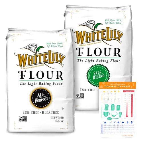 Stock Your Home White Lily All Purpose Flour & Self Rising Flour, 2 pack, 5lb Each, Non-GMO Aluminum-Free with Stock Your Home Kitchen Measurements Conversion Magnet