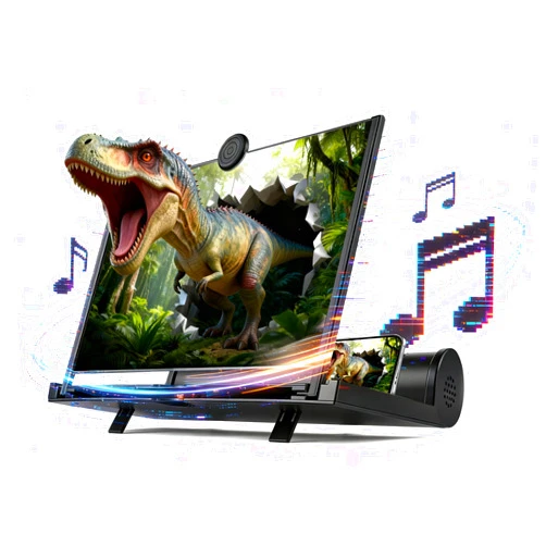 FableKnot 3D Phone Screen Magnifier with Speaker, HD Flat Screen Amplifier, Slide-Out Foldable Mobile Phone Stand, Universal Compatibility for All Smartphones, Movies, Gaming & Videos (Black, 12inch)