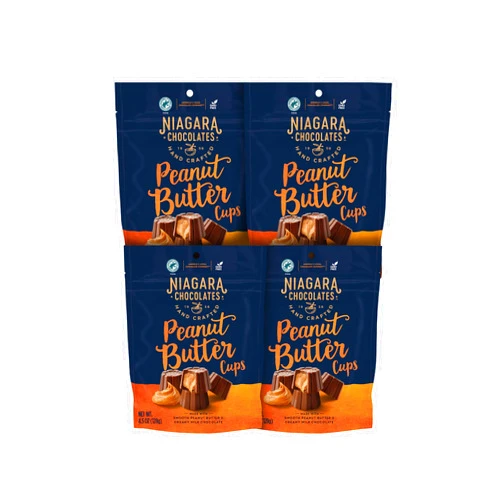 Niagara Chocolates Milk Chocolate Peanut Butter Cups 4 Pack Stand-Up Bag (4.5oz) Non-GMO, Premium Chocolate, Hand-Crafted