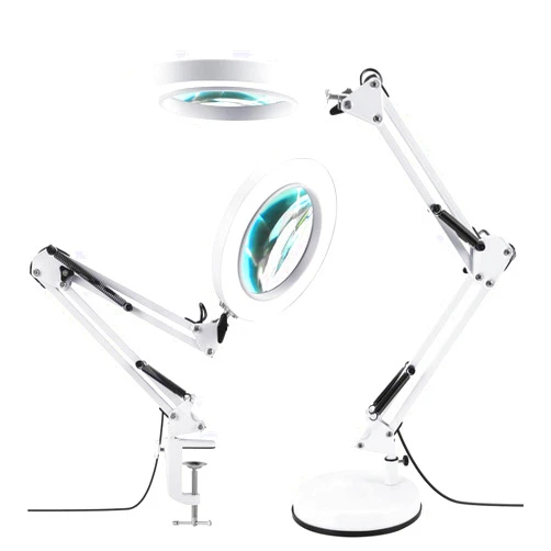 LANCOSC 2-in-1 Magnifying Glass with Light and Stand, 3 Color Modes Stepless Dimmable, 5-Diopter Real Glass Magnifying Desk Lamp & Clamp, LED Lighted Magnifier for Repair, Reading, Crafts, Close Works