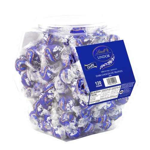 Lindt LINDOR Dark Chocolate Truffles with Smooth, Melting Center 120 Individually Wrapped Bulk Candy in Reusable Plastic Tub