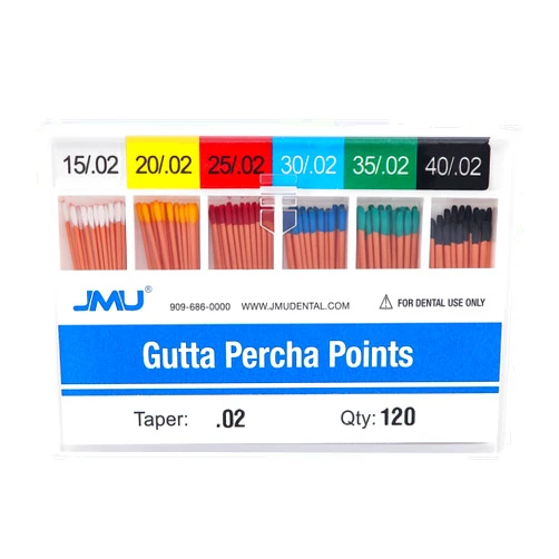 JMU Dental Gutta Percha Points .02 Taper, #15-40 Assorted, Spill-Proof Box, 120pcs