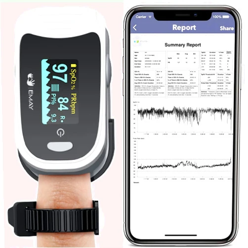 EMAY Sleep Oxygen Monitor with Built-in Recording Capability | Track Continuous Blood Oxygen Levels & Pulse Rate Overnight | Provides Sleep Report & Raw Data