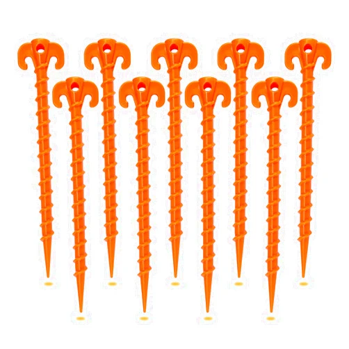 Hikemax Spiral Plastic Tent Stakes 15 Pack - 10 Inch Heavy Duty Beach Tent Pegs Canopy Stakes - Essential Gear for Camping, Backpacking, Gardening and More