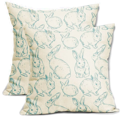 Sweetshow Blue Easter Pillow Covers 18x18 Set of 2 Cute Bunny Rabbit Easter Themed Print Decorative Outdoor Throw Pillows Spring Decorations Holiday Cushion Covers Rustic Decor for Couch Sofa Bed